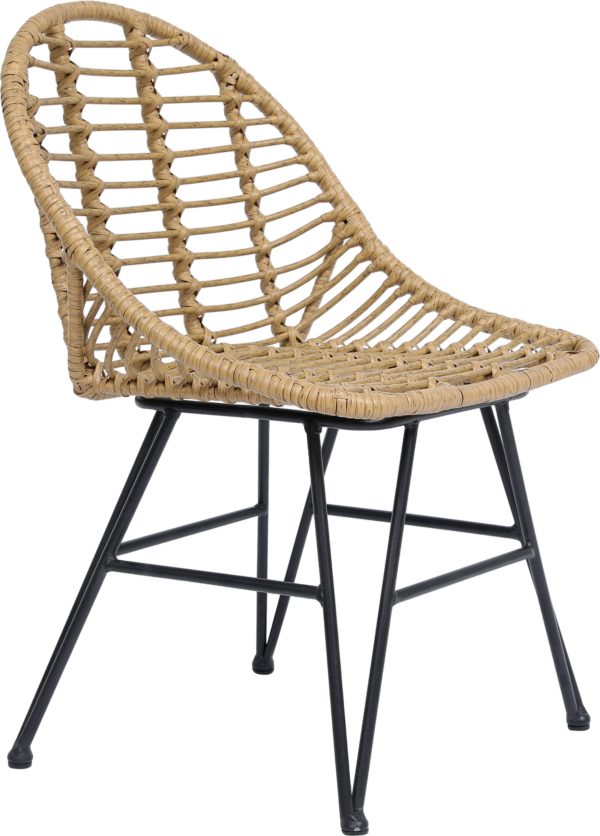 Spisebordsstol Nordlys Furniture Saigon naturflettet rattan med sorte stålben H80ÃB50ÃD46 cm